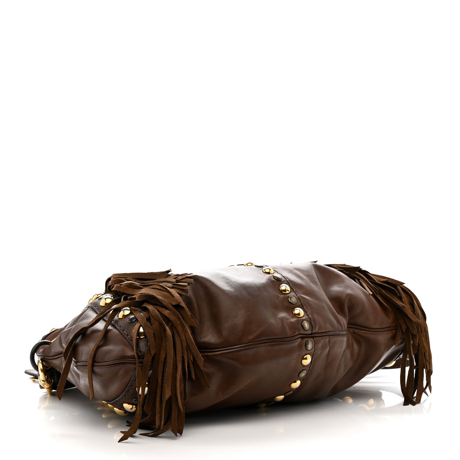Gucci Calfskin Fringe Medium Babouska Tote Brown 4 of 18