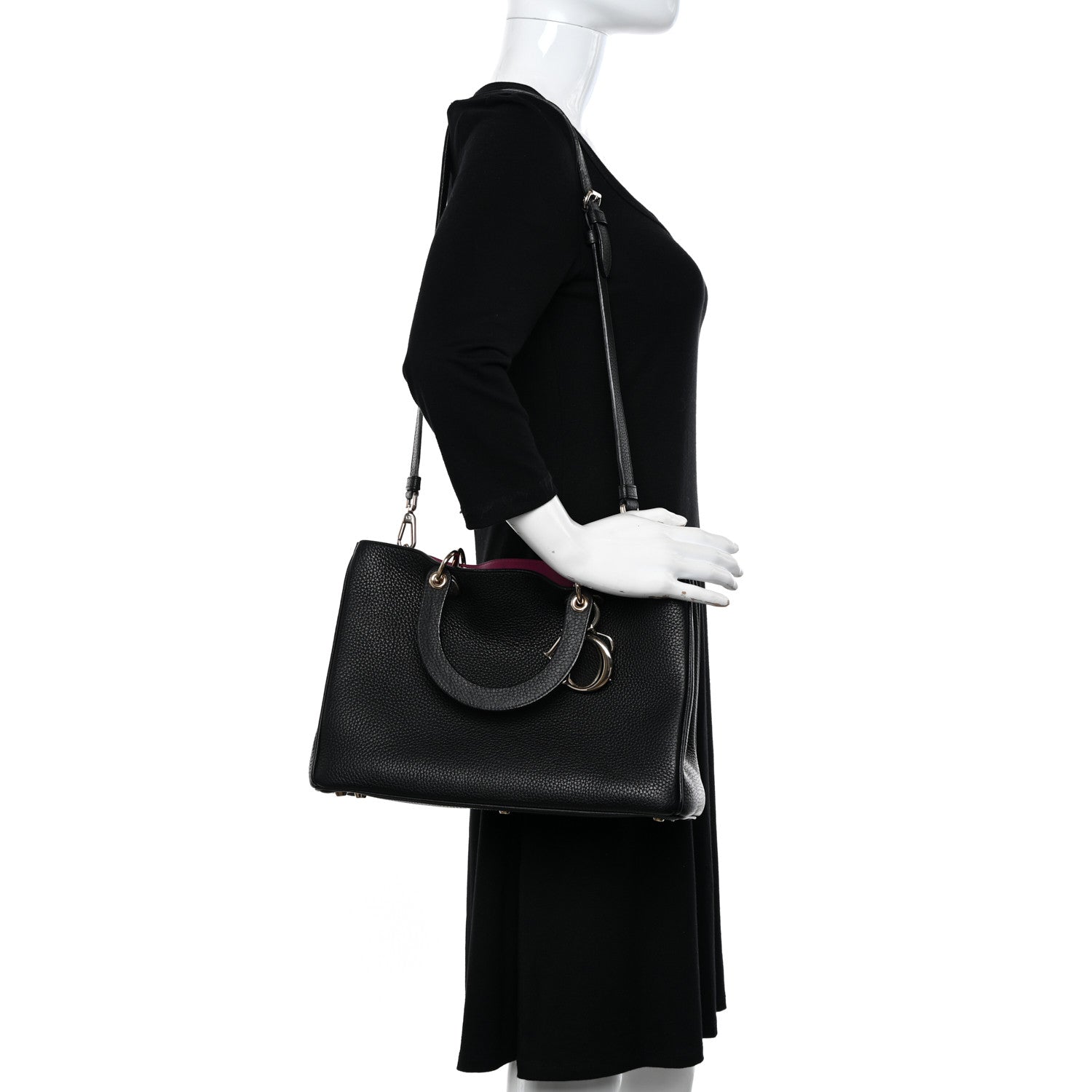 Christian Dior Bullcalf Medium Diorissimo Tote Black Rose Indien 2 of 10