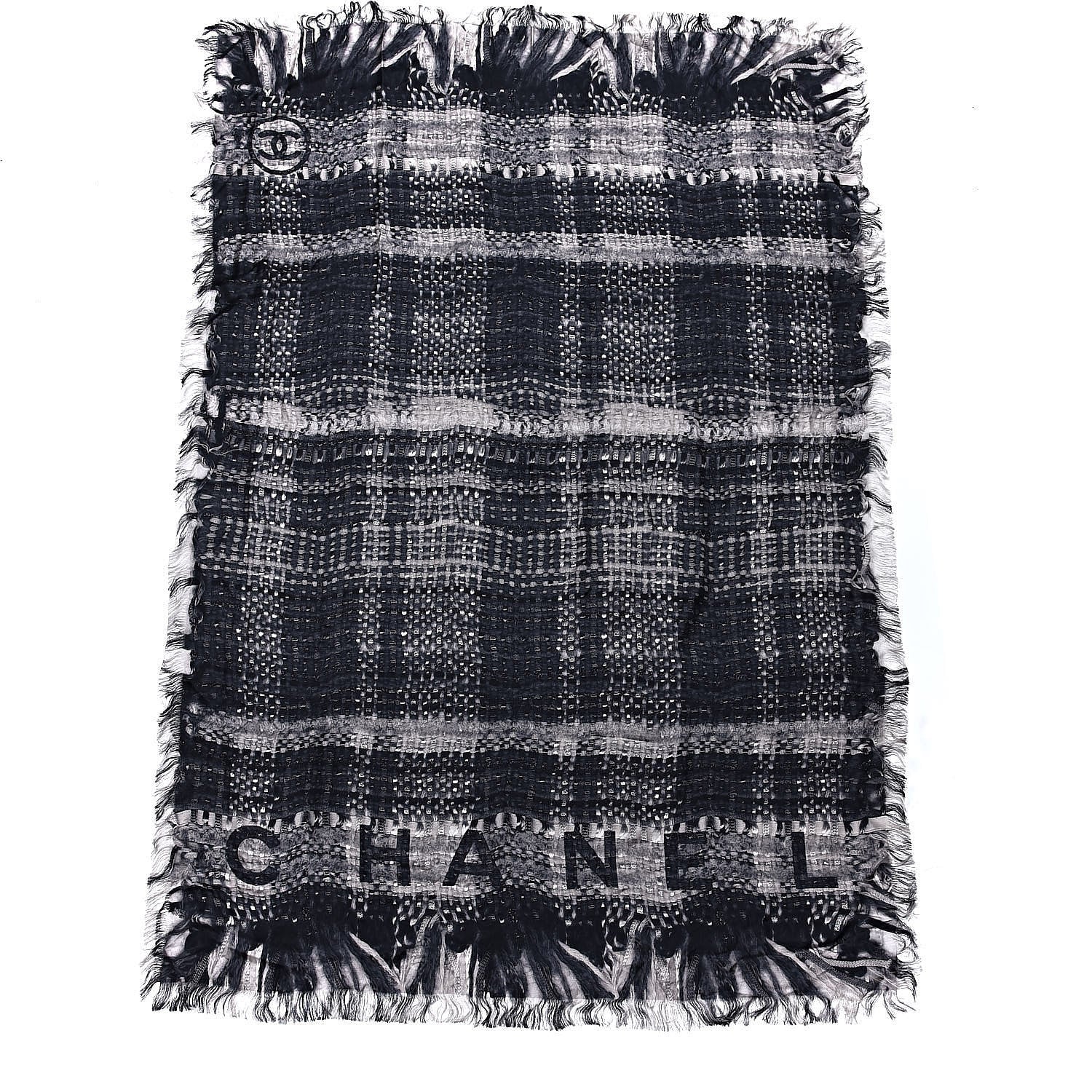 Chanel Silk Weave Print Scarf Black 3 of 6
