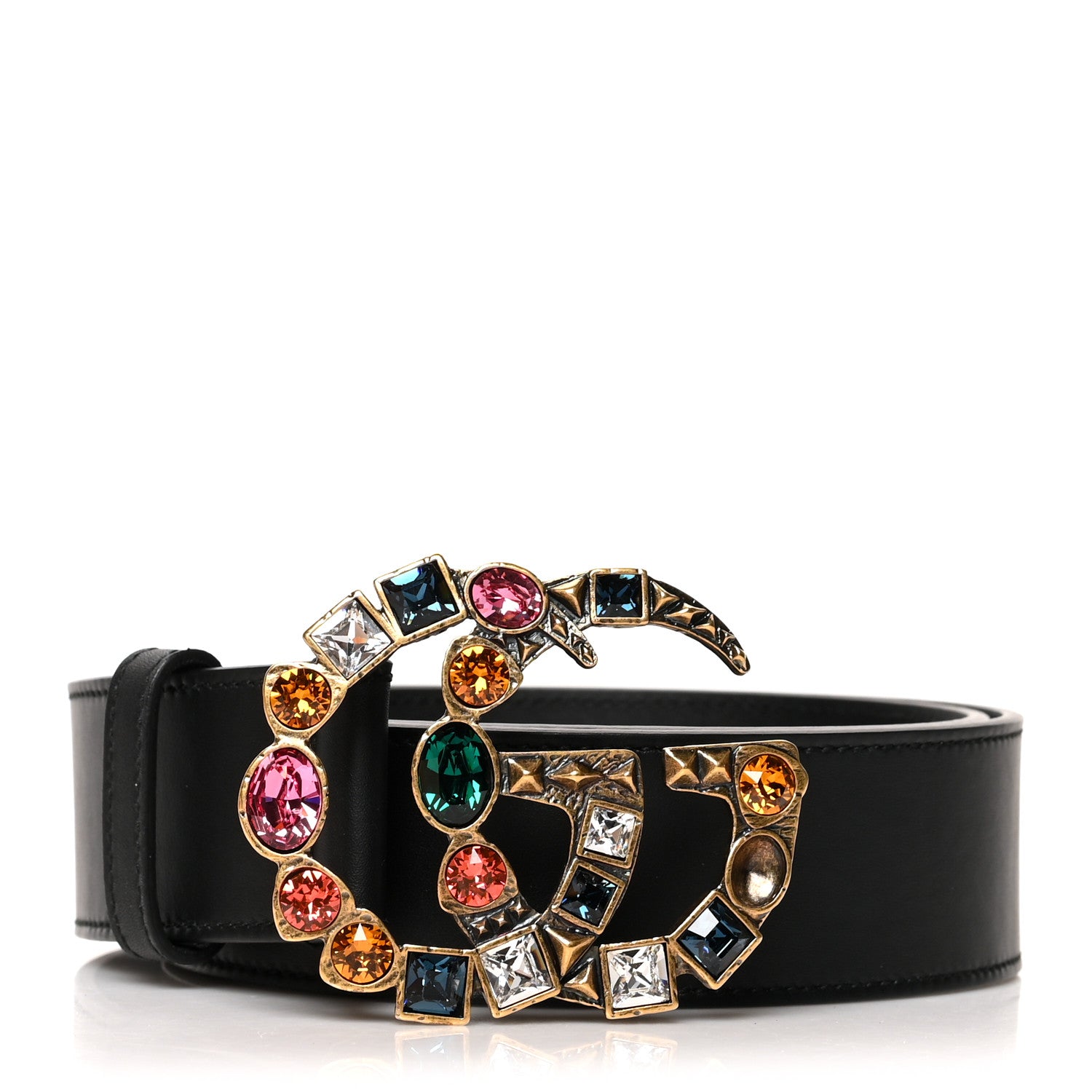 Gucci Calfskin Crystal Double G 40mm Belt 90 36 Black Multicolor 1 of 4
