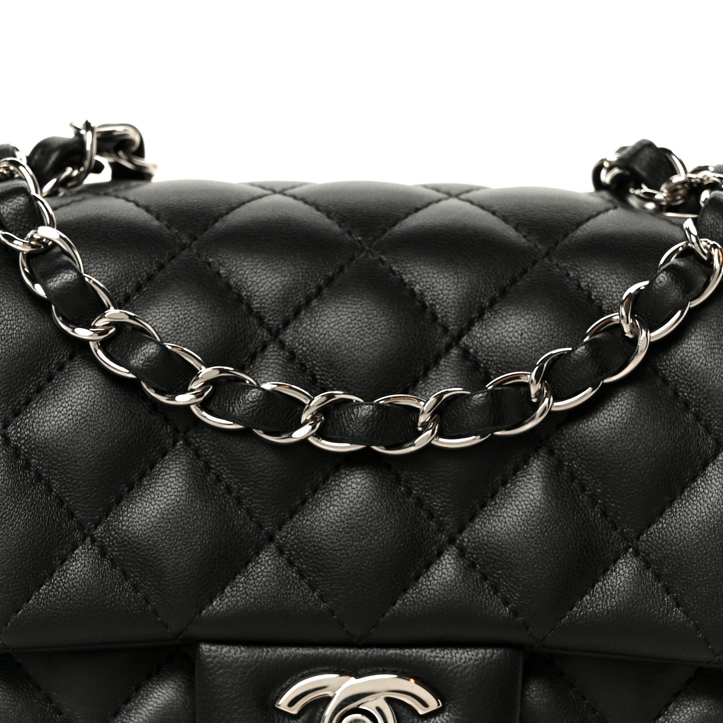 Lambskin Quilted Mini Square Flap Black