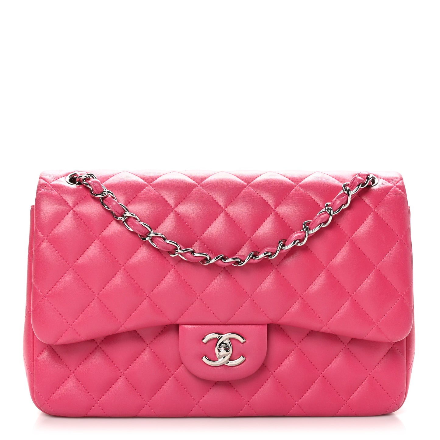 Lambskin Quilted Jumbo Double Flap Dark Pink