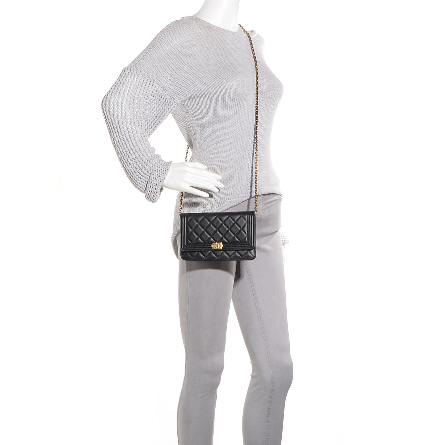 Chanel Lambskin Quilted Boy Wallet On Chain WOC Black 2 of 8