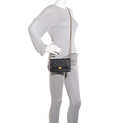 Chanel Lambskin Quilted Boy Wallet On Chain WOC Black 2 of 8