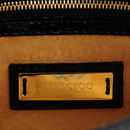 Jimmy Choo Patent Calfskin Crocodile Effect Rivera Clutch Black 6 of 8