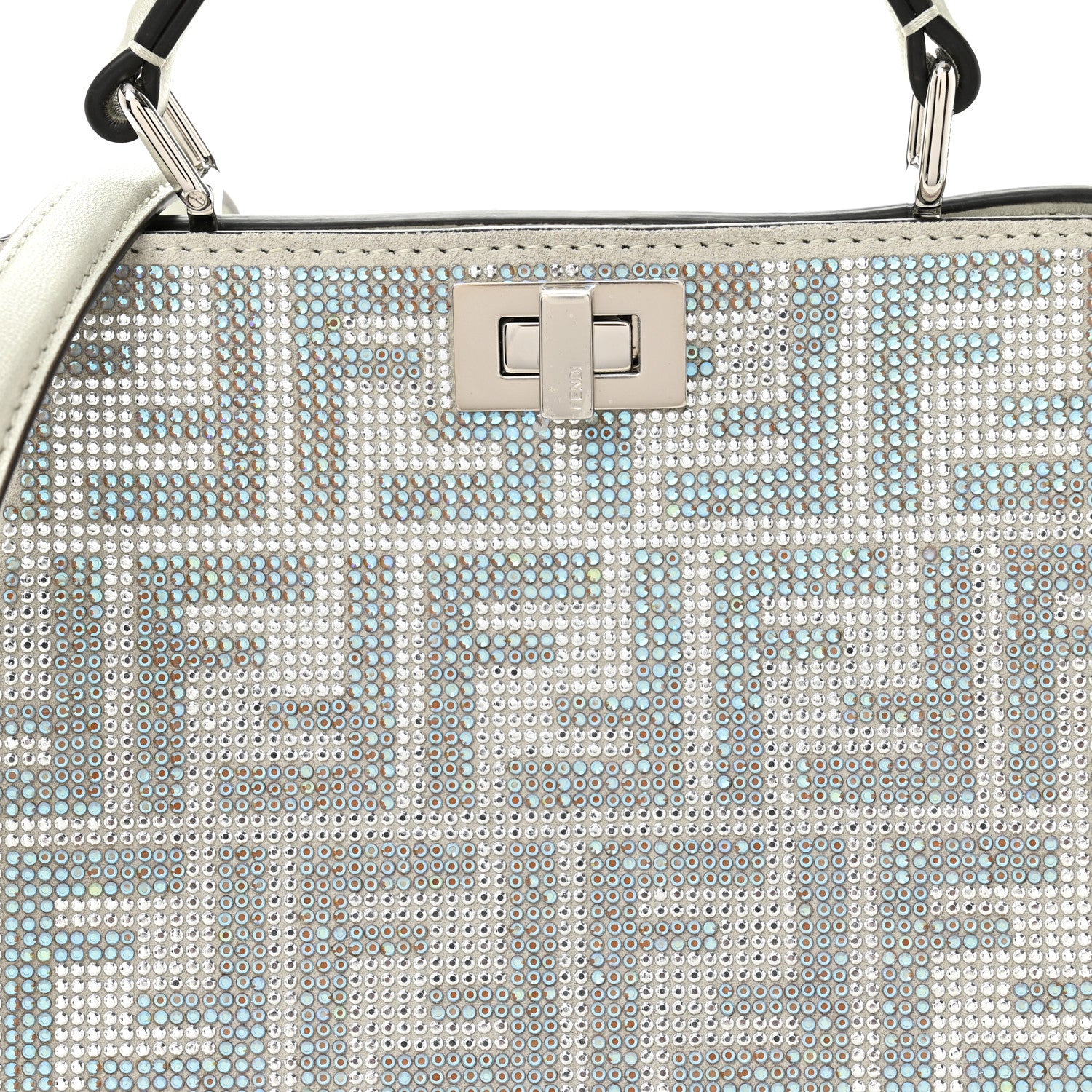 Fendi Iridescent Crystal Vitello Laminato Suede FF Petite Peekaboo I SEE U Satchel Cappuccino 9 of 12