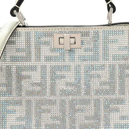 Fendi Iridescent Crystal Vitello Laminato Suede FF Petite Peekaboo I SEE U Satchel Cappuccino 9 of 12