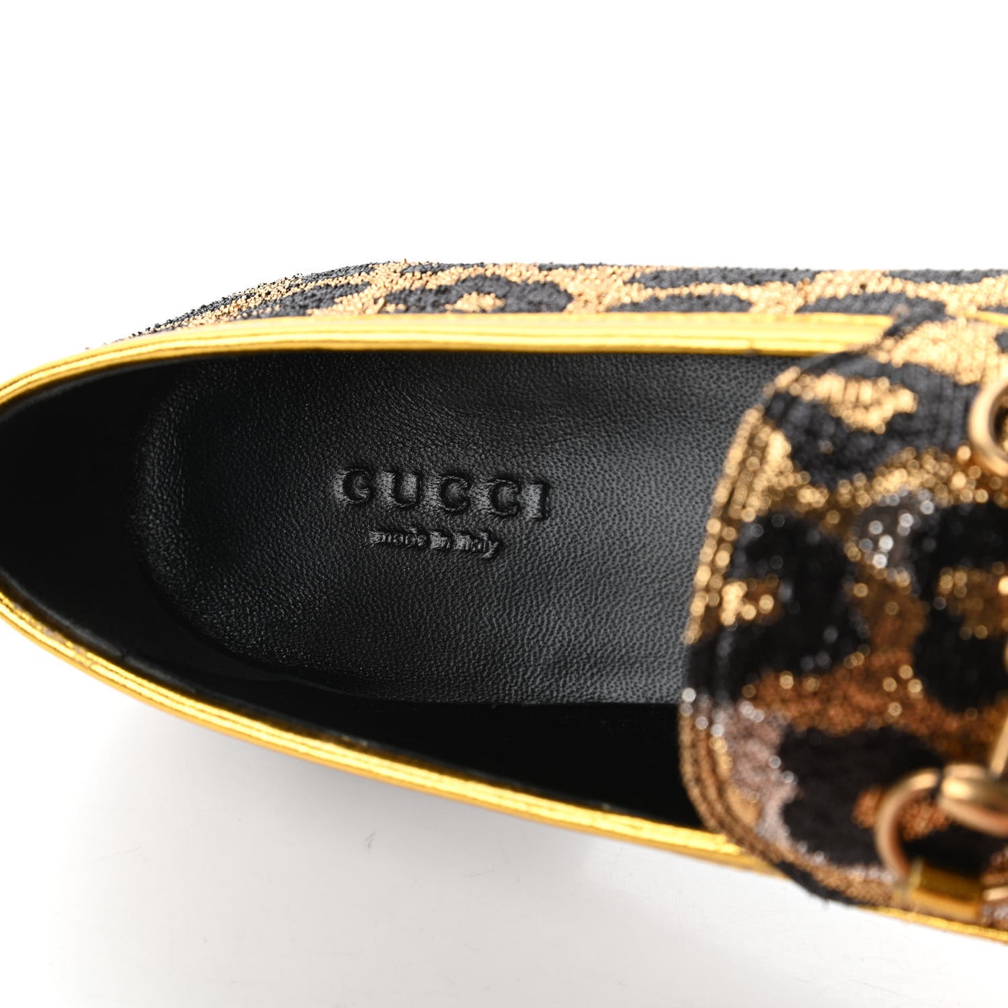 Jacquard Leopard Print Horsebit Womens Jordaan Loafers 35 Gold