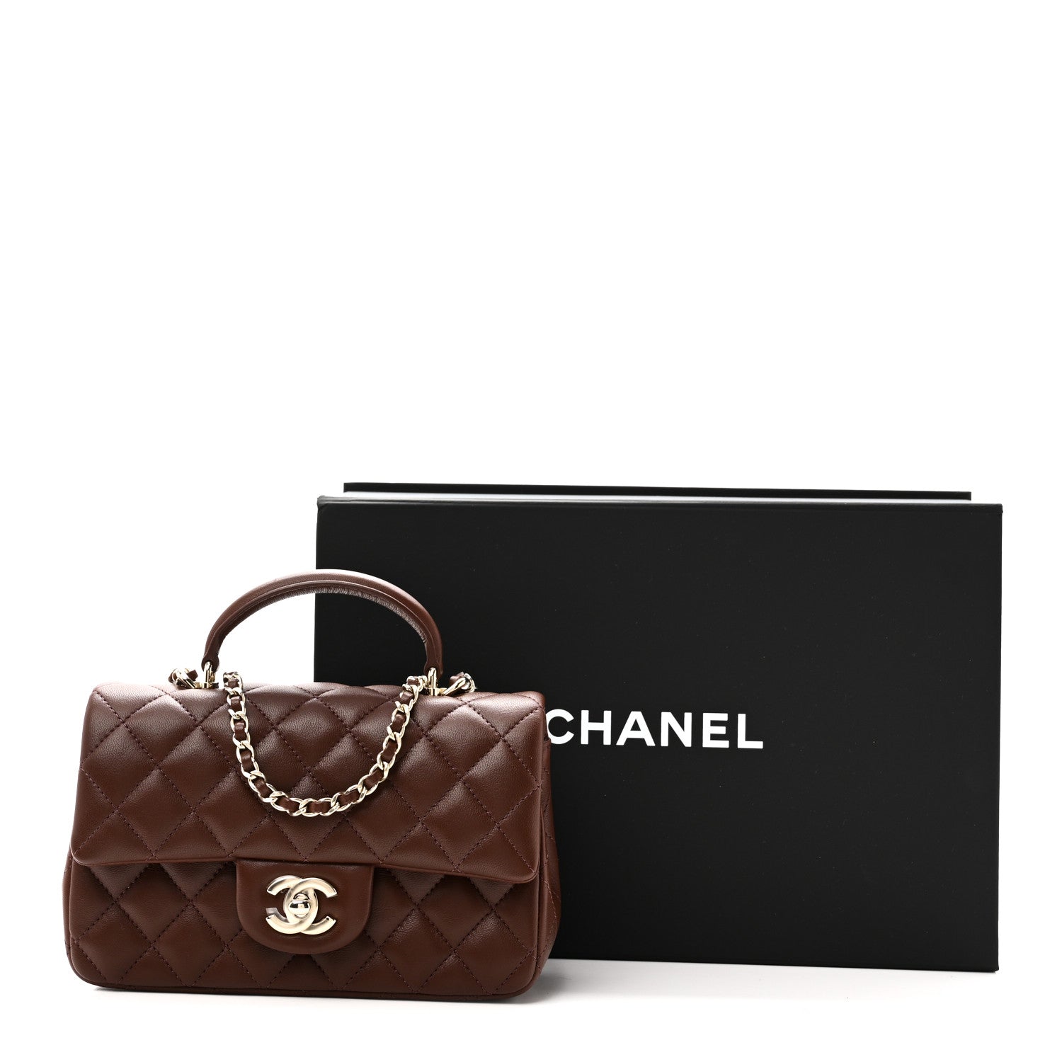 Chanel Lambskin Quilted Mini Top Handle Rectangular Flap Dark Brown 11 of 11