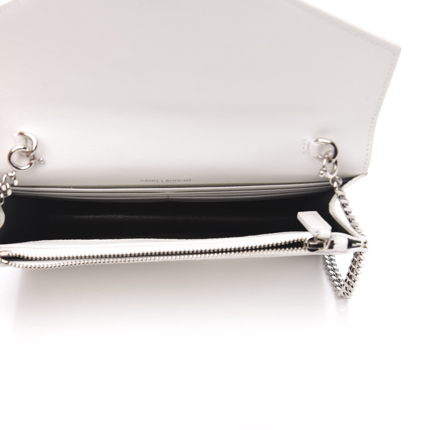 Saint Laurent Grain De Poudre Matelasse Chevron Monogram Envelope Chain Wallet Optical White 5 of 9