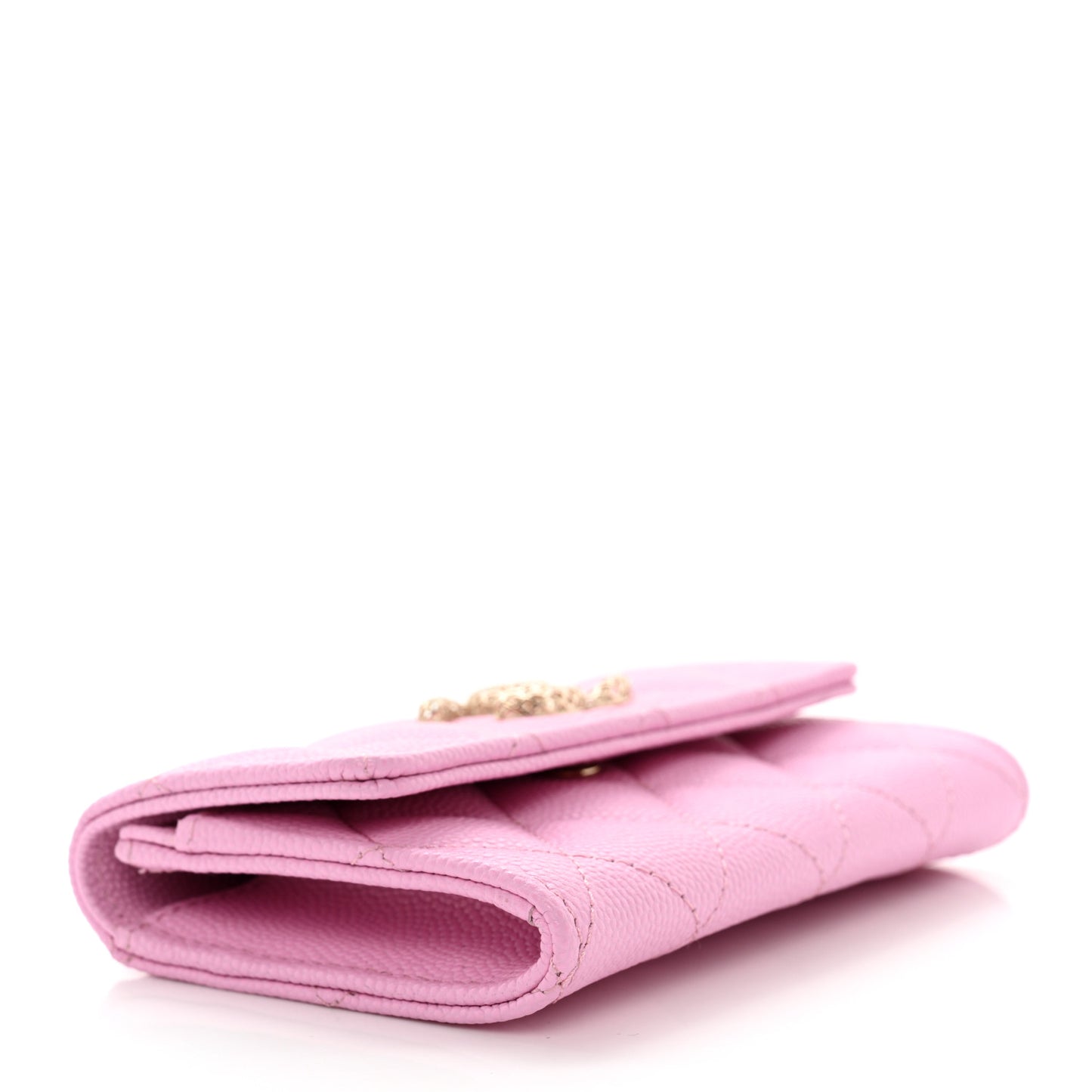 Caviar Metal Perforated Quilted CC Flap Card Holder Pink Green
