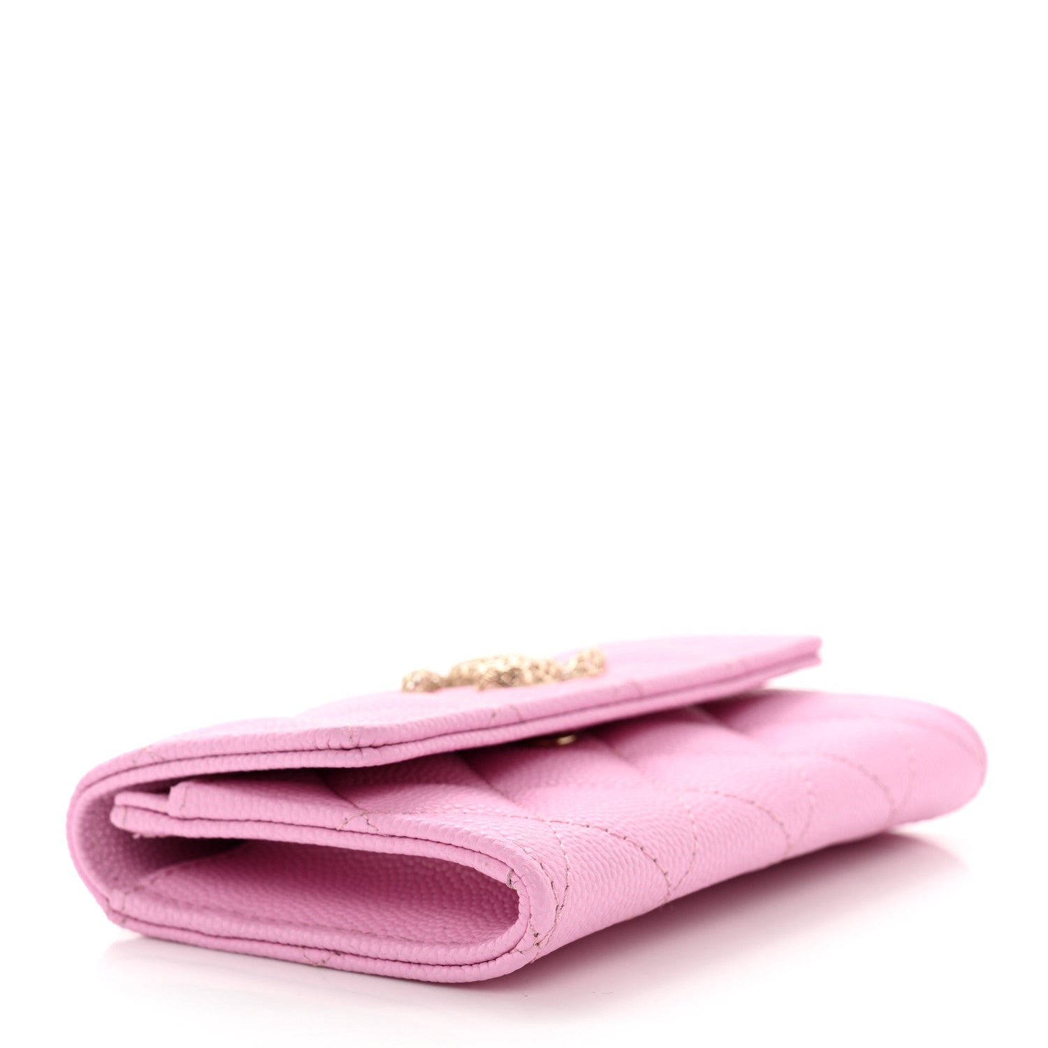 Chanel Caviar Metal Perforated Quilted CC Flap Card Holder Pink Green 3 of 9