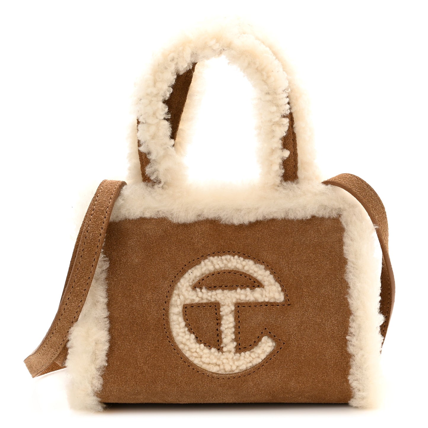 X UGG Suede Shearling Small Shopping Bag Chestnut