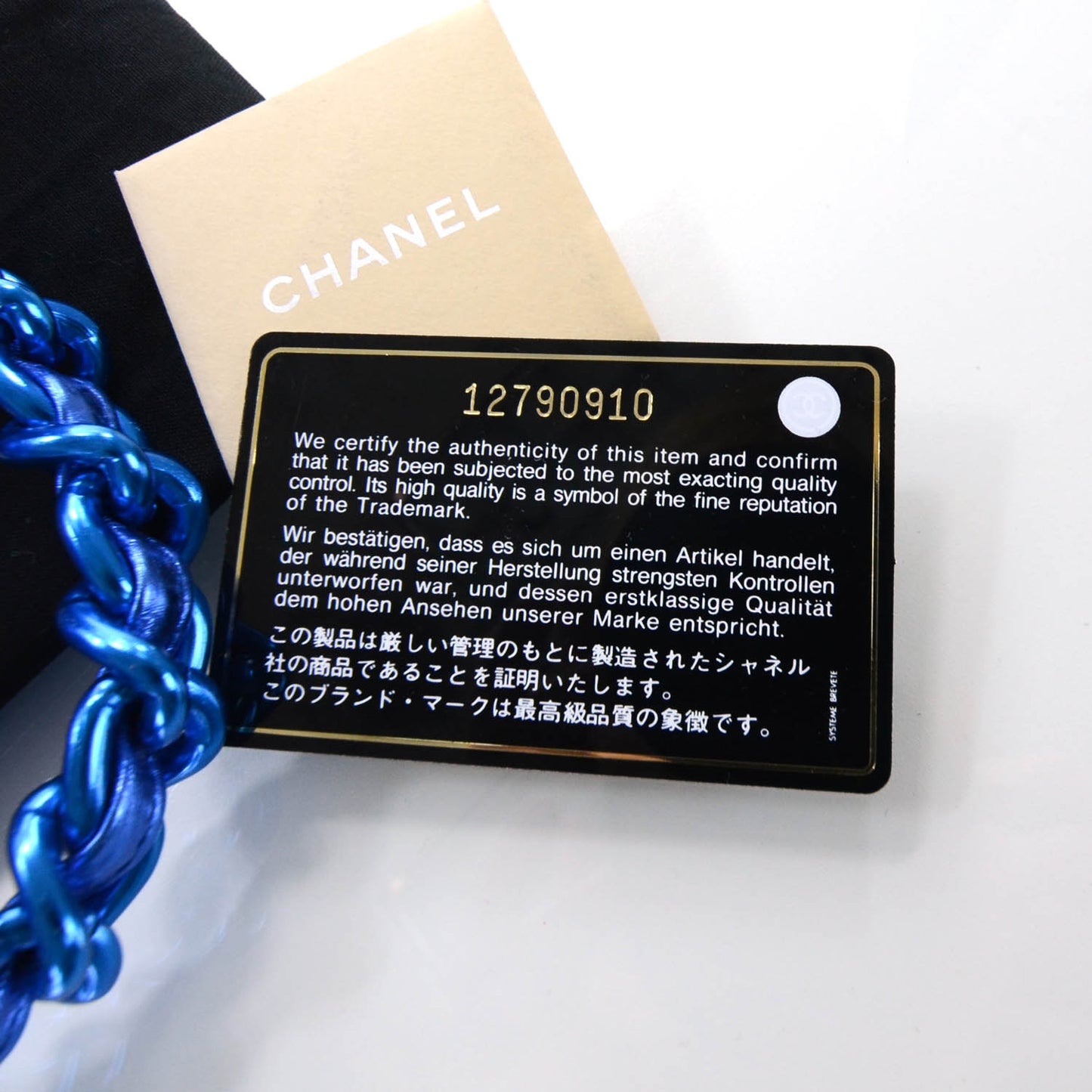 Leather Modern Chain Tote Metallic Blue