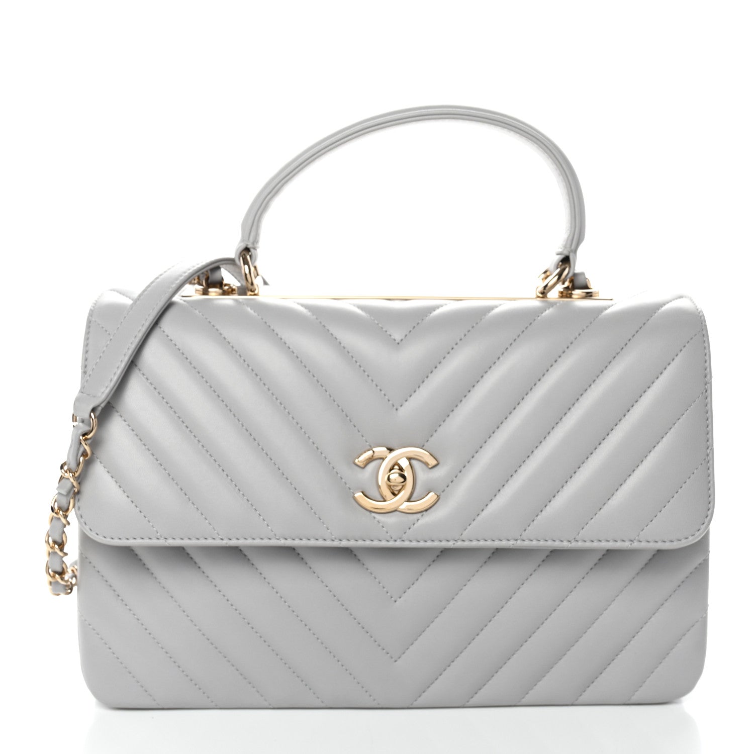 Chanel Lambskin Chevron Quilted Medium Trendy CC Dual Handle Flap Bag Grey 1 of 10