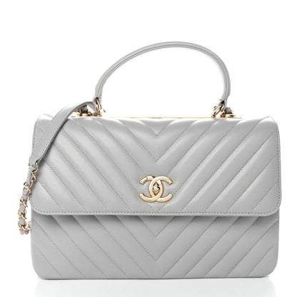 Chanel Lambskin Chevron Quilted Medium Trendy CC Dual Handle Flap Bag Grey 1 of 10