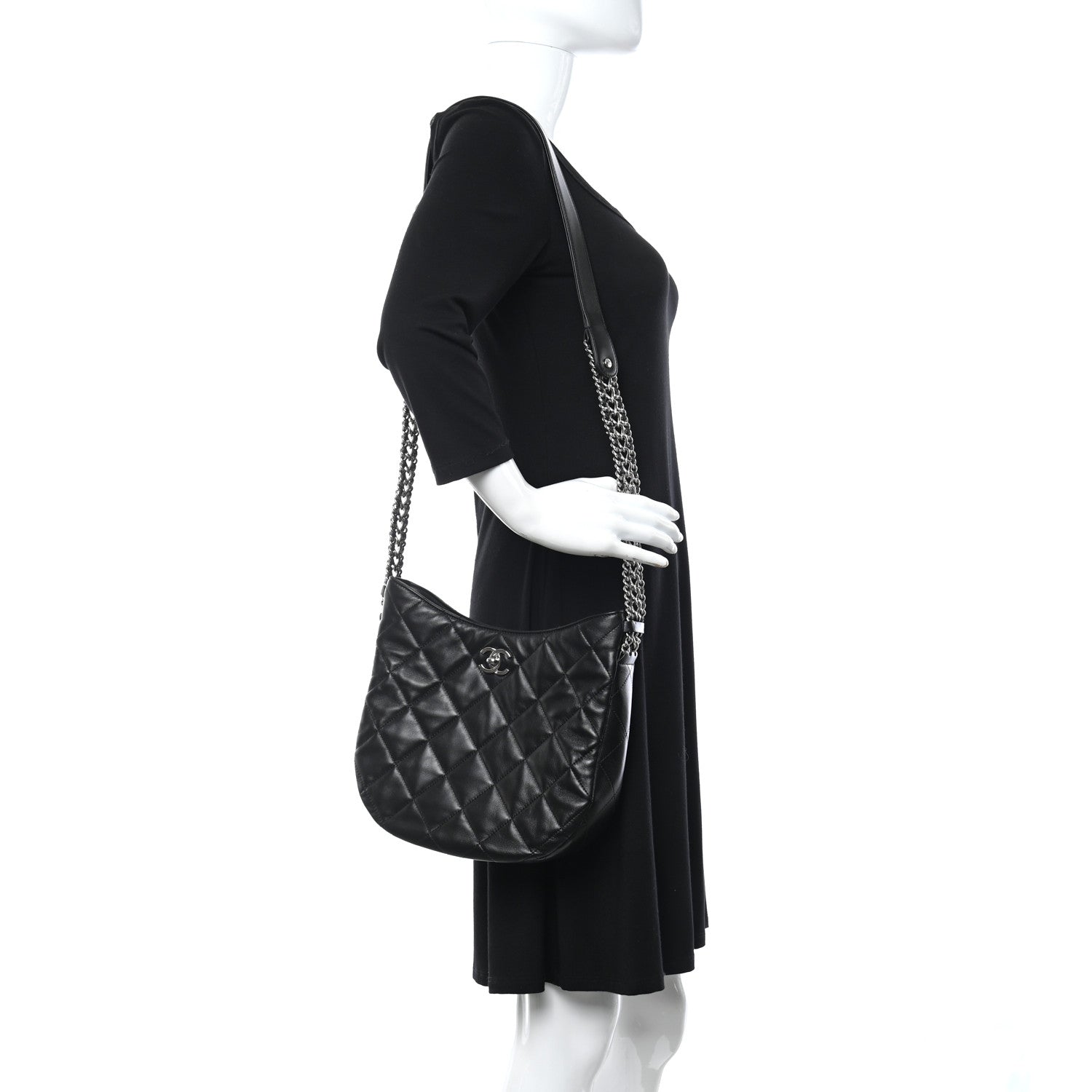 Chanel Lambskin Chain Rows Quilted Chain Hobo Black 2 of 9