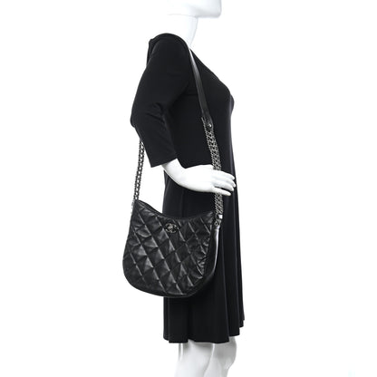 Chanel Lambskin Chain Rows Quilted Chain Hobo Black 2 of 9