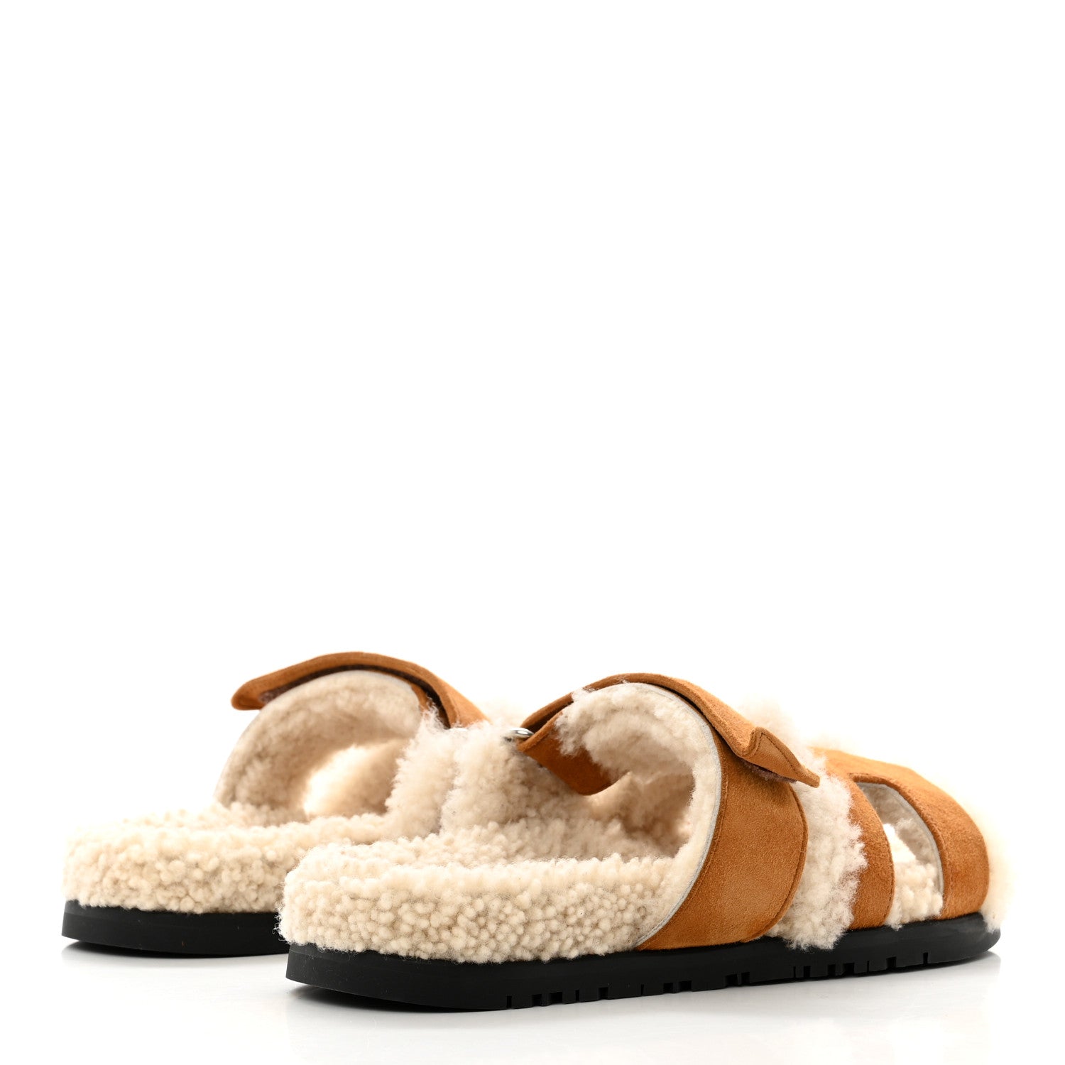 Hermes Suede Goatskin Woolskin Womens Chypre Sandals 35.5 Naturel Ecru 4 of 9