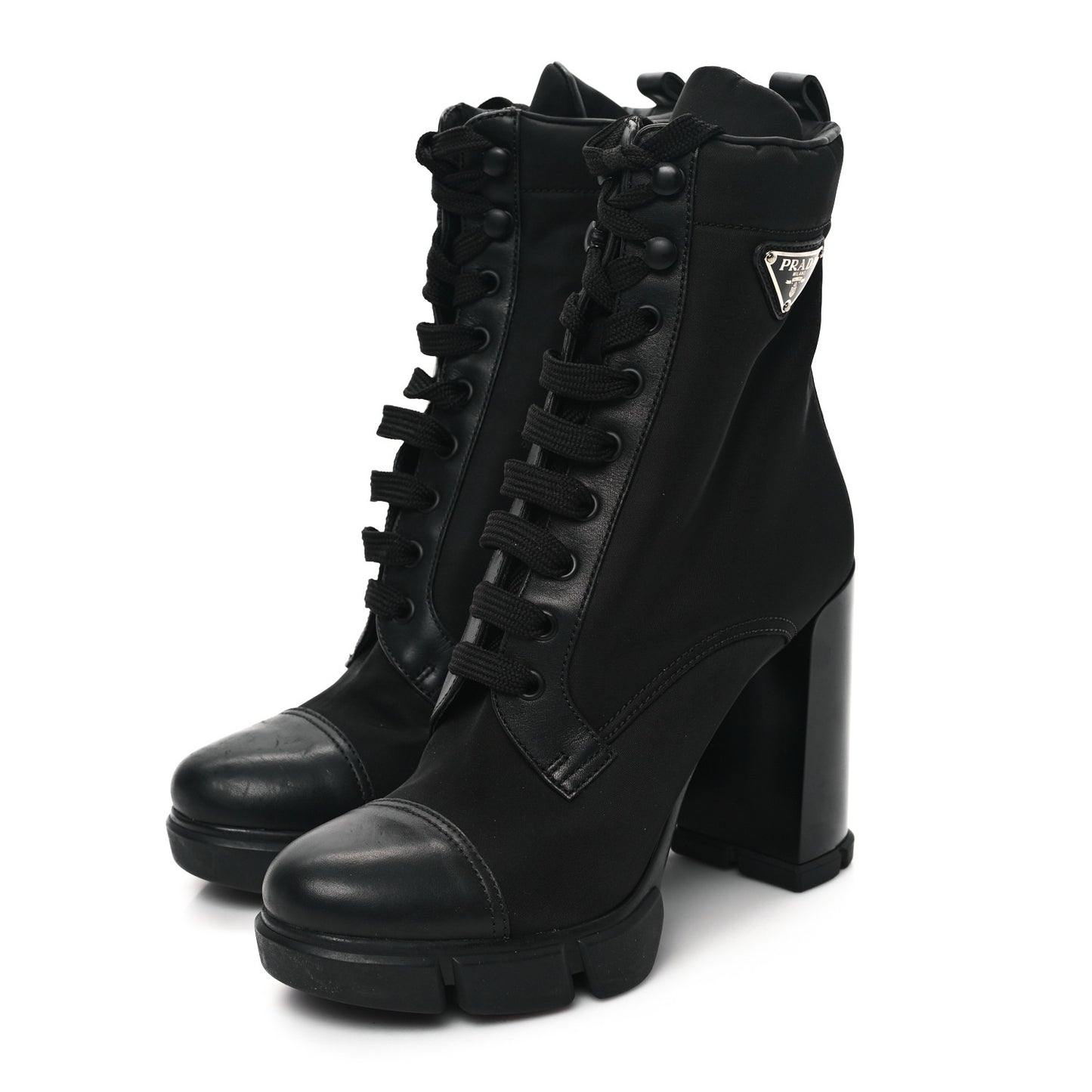 Vitello Montana Re-Nylon Metal Triangle Logo 110mm Ankle Boots 38.5 Black