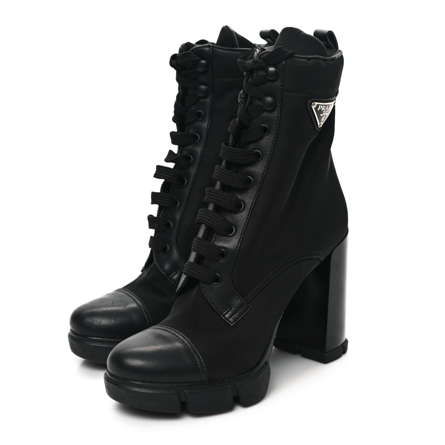 Prada Vitello Montana Re-Nylon Metal Triangle Logo 110mm Ankle Boots 38.5 Black 3 of 9