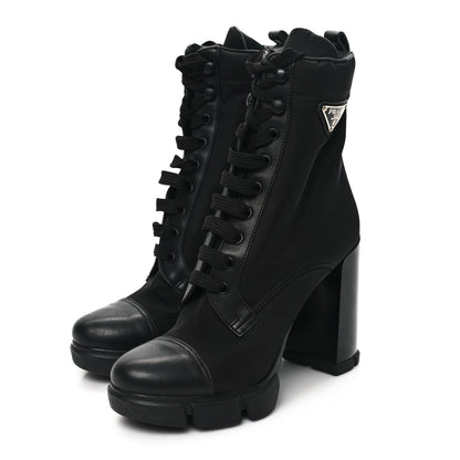 Prada Vitello Montana Re-Nylon Metal Triangle Logo 110mm Ankle Boots 38.5 Black 3 of 9