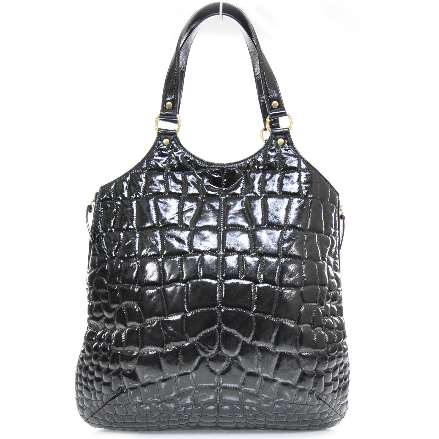 Saint Laurent Patent Crocodile Embossed Tribute Tote Black 1 of 9