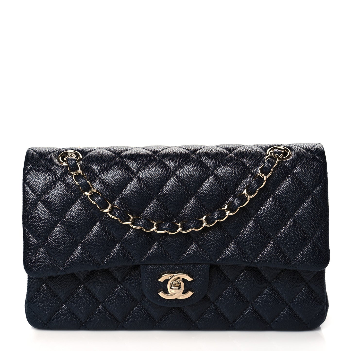 Caviar Quilted Medium Double Flap Navy