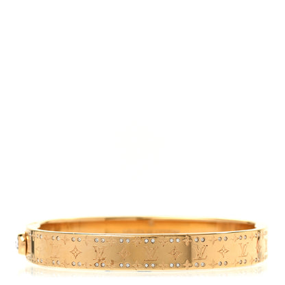 Louis Vuitton Brass Crystal Monogram Nanogram Strass Cuff M Gold 1 of 6