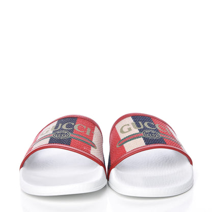 Gucci Canvas Sylvie Stripe Logo Pursuit Slide Sandals 39 Mystic White Hibiscus Red Maritime 2 of 9