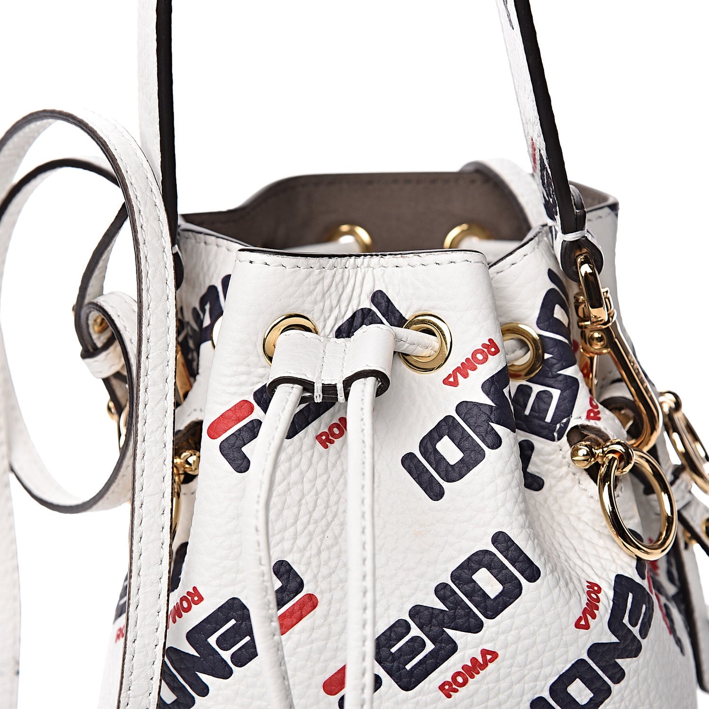 X FILA Calfskin F is Fendi Mania Fringe Mini Mon Tresor Bucket Bag White