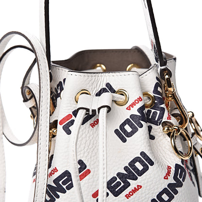 Fendi X FILA Calfskin F is Fendi Mania Fringe Mini Mon Tresor Bucket Bag White 10 of 11