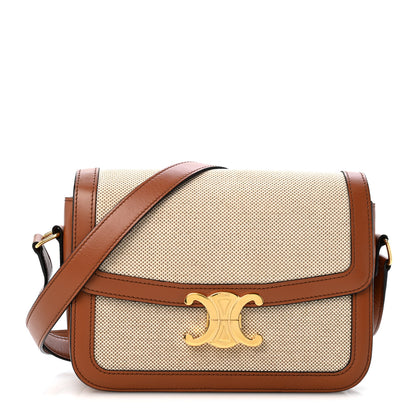 Celine Textile Natural Calfskin Medium Triomphe Bag White Tan 1 of 14