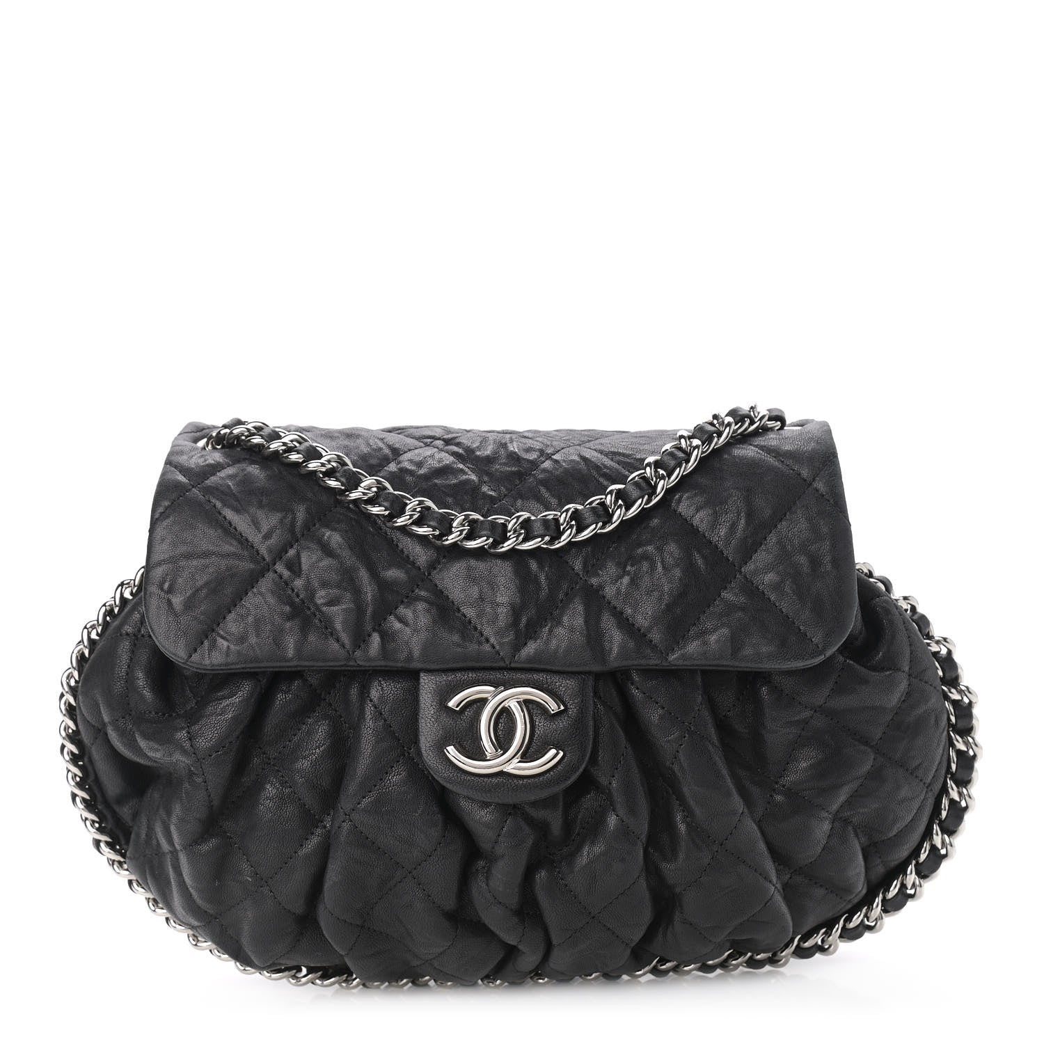 Chanel Washed Lambskin Quilted Chain Around Messenger Black 1 of 10