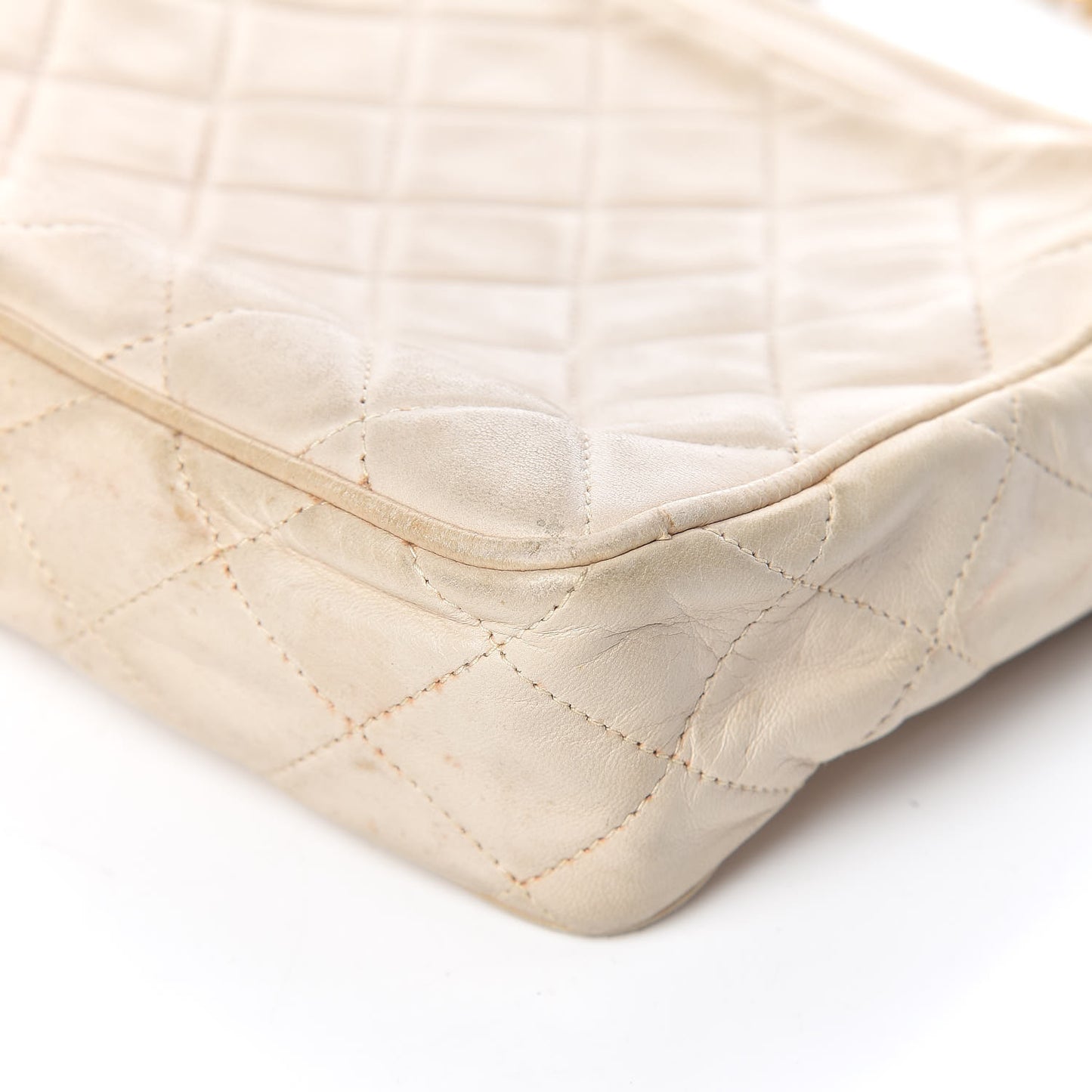 Lambskin Quilted Tassel Camera Case Pouch White