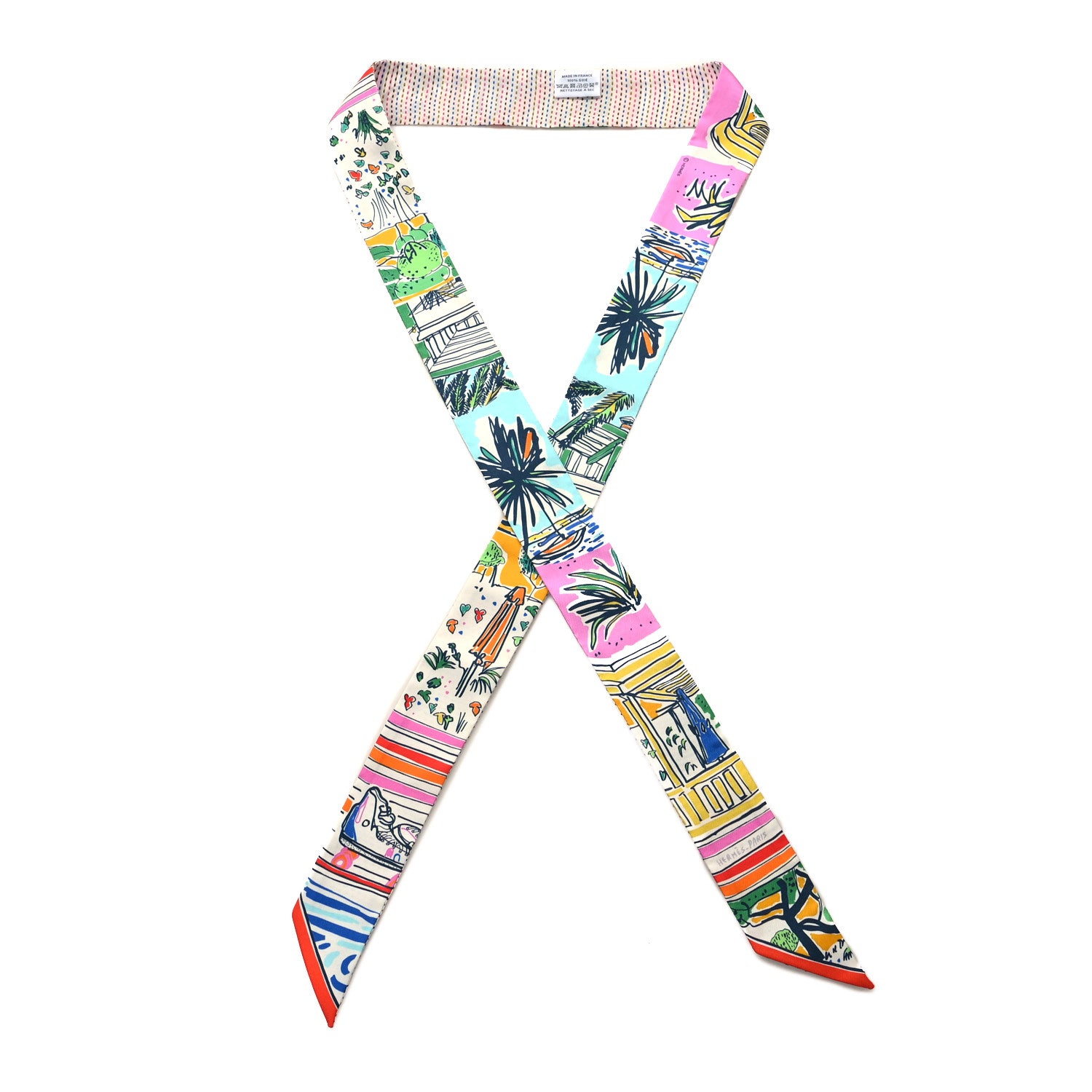 Hermes Silk Pointille Rayures d'Ete Twilly Twins Rose Bleu Vert 1 of 4