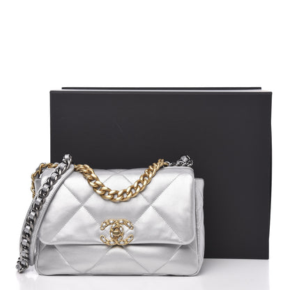 Chanel Metallic Goatskin Quilted Medium 19 Flap Silver 11 of 11