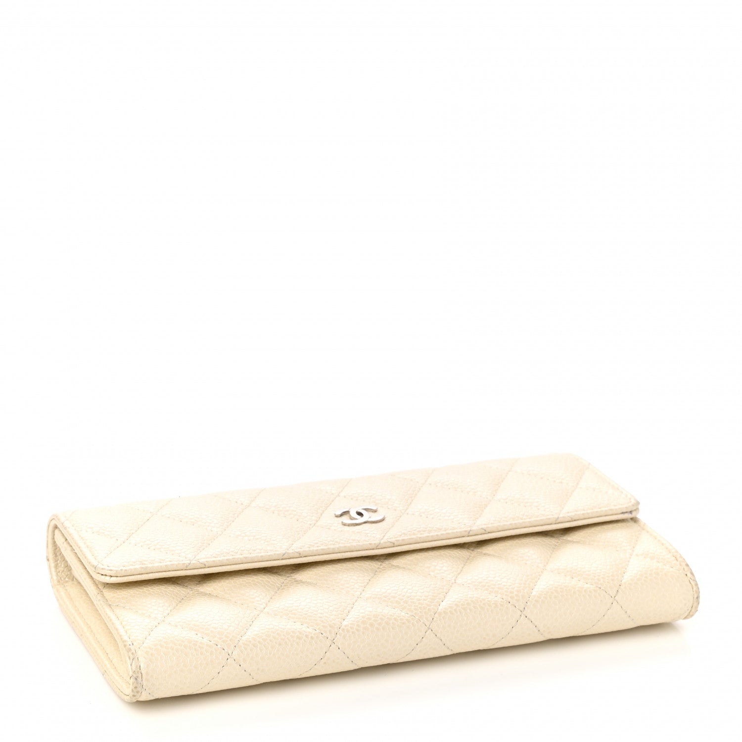 Chanel Pearly Caviar Quilted Large Gusset Flap Wallet Ivory 4 of 12