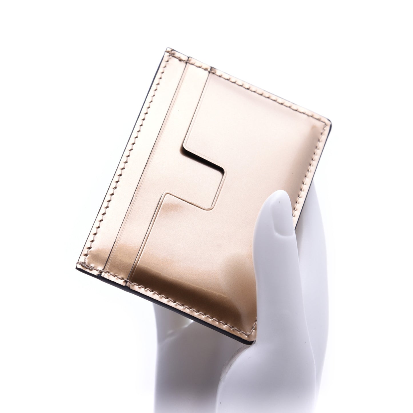 Metallic Calfskin Card Holder Gold
