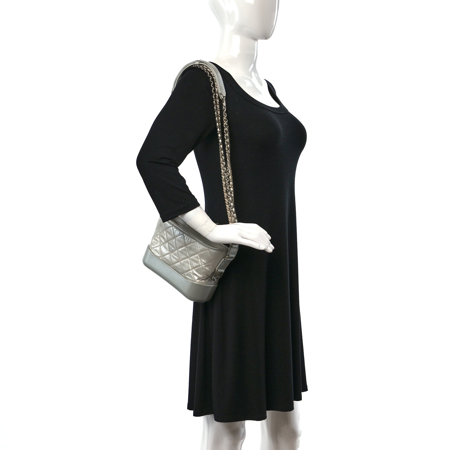 Metallic Aged Calfskin Quilted Small Gabrielle Hobo Silver