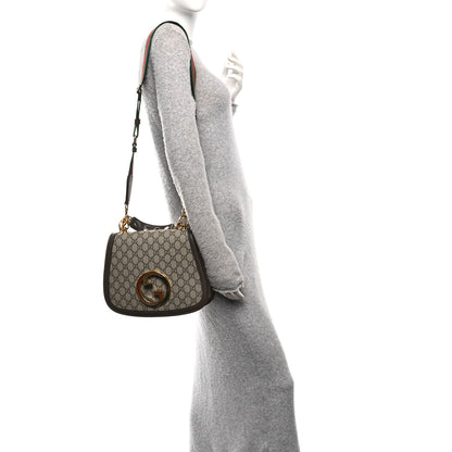 Gucci GG Supreme Monogram Textured Dollar Calfskin Web Medium Blondie Shoulder Flap Bag Beige Ebony New Acero 2 of 10