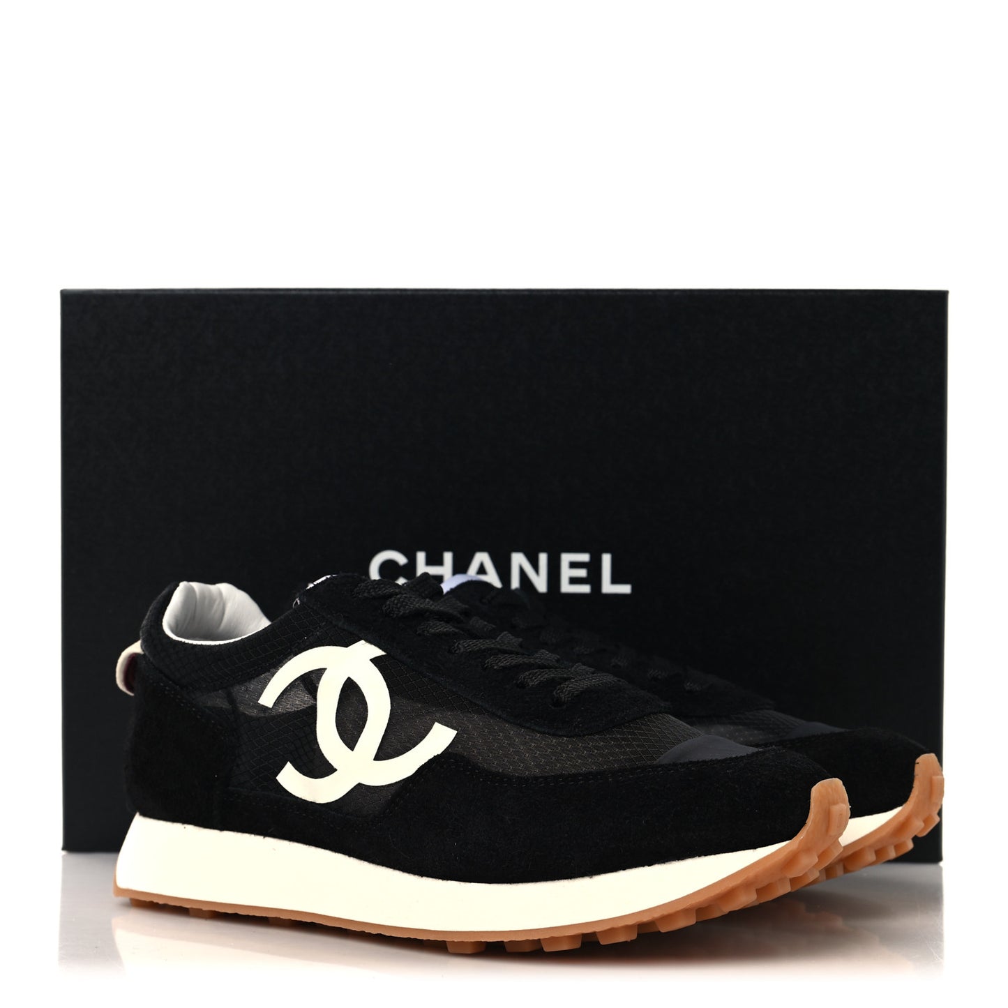 Mesh Suede Calfskin Womens Logo Sneakers 37 Black White