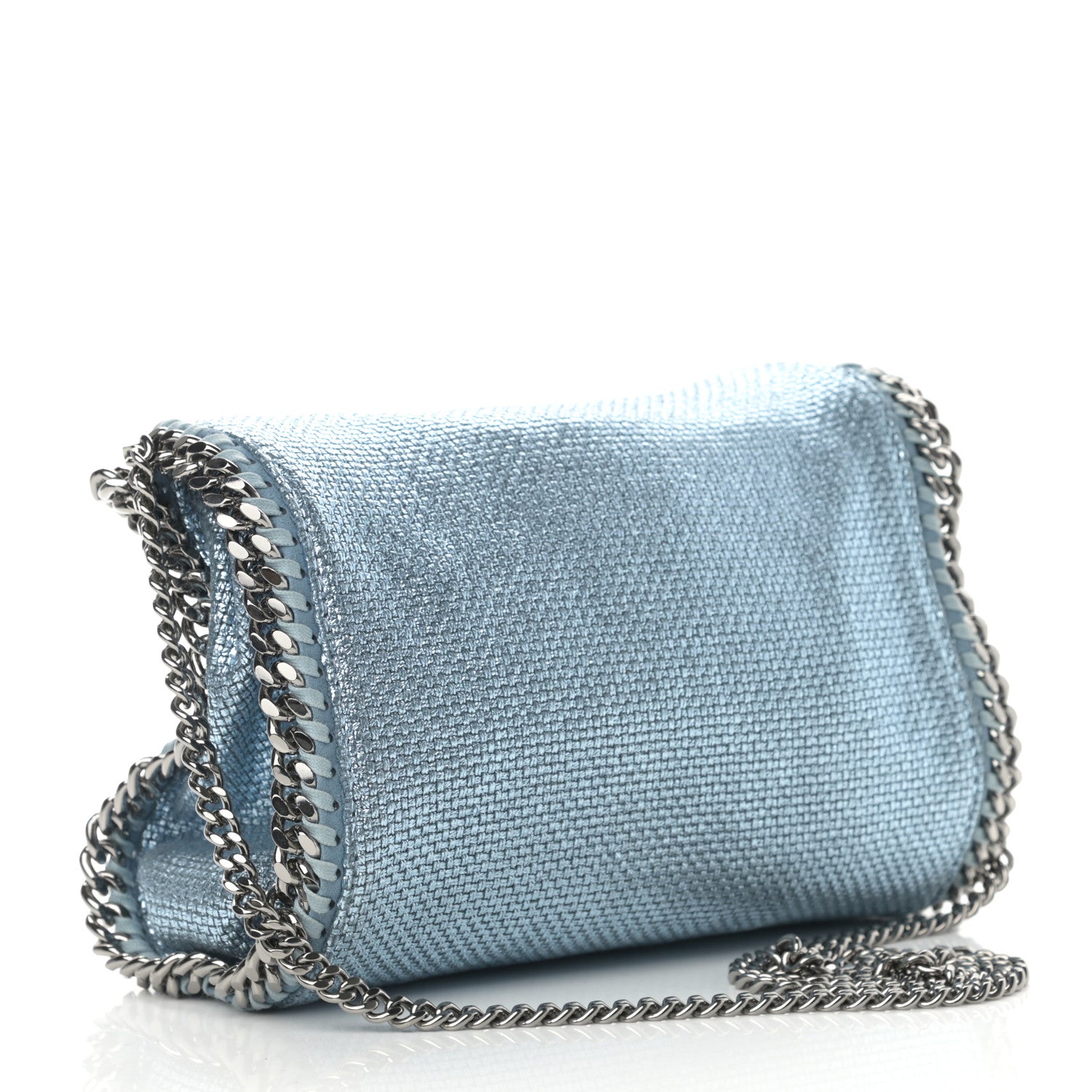 Stella McCartney Metallic Woven Boucle Fold Over Falabella Tote Light Blue 3 of 11