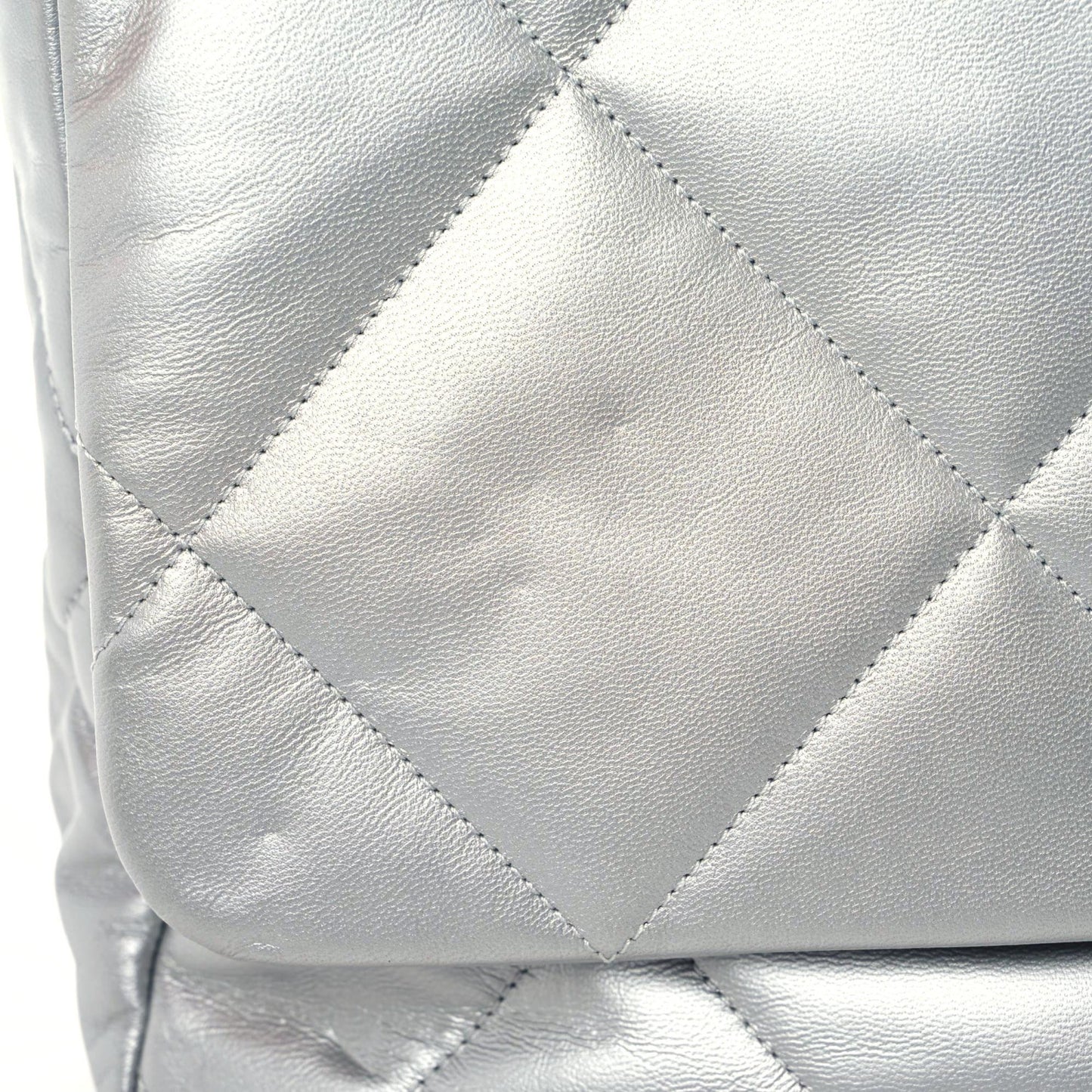 Metallic Goatskin Quilted Maxi Chanel 19 Flap Silver
