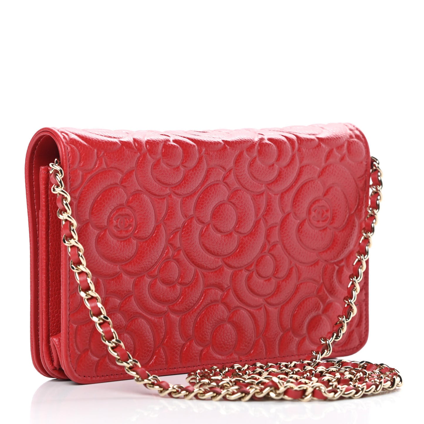 Caviar Camellia Embossed Wallet On Chain WOC Red