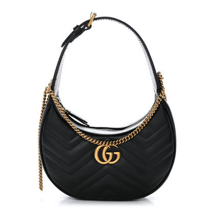 Gucci Calfskin Matelasse Chevron Mini GG Marmont Half Moon Hobo Black 1 of 10
