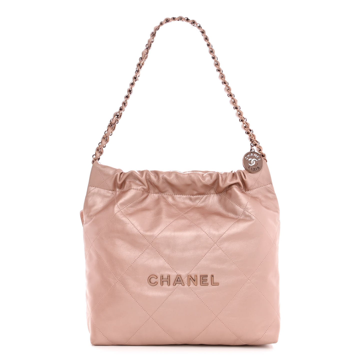 Metallic Calfskin Quilted Small Chanel 22 Pink