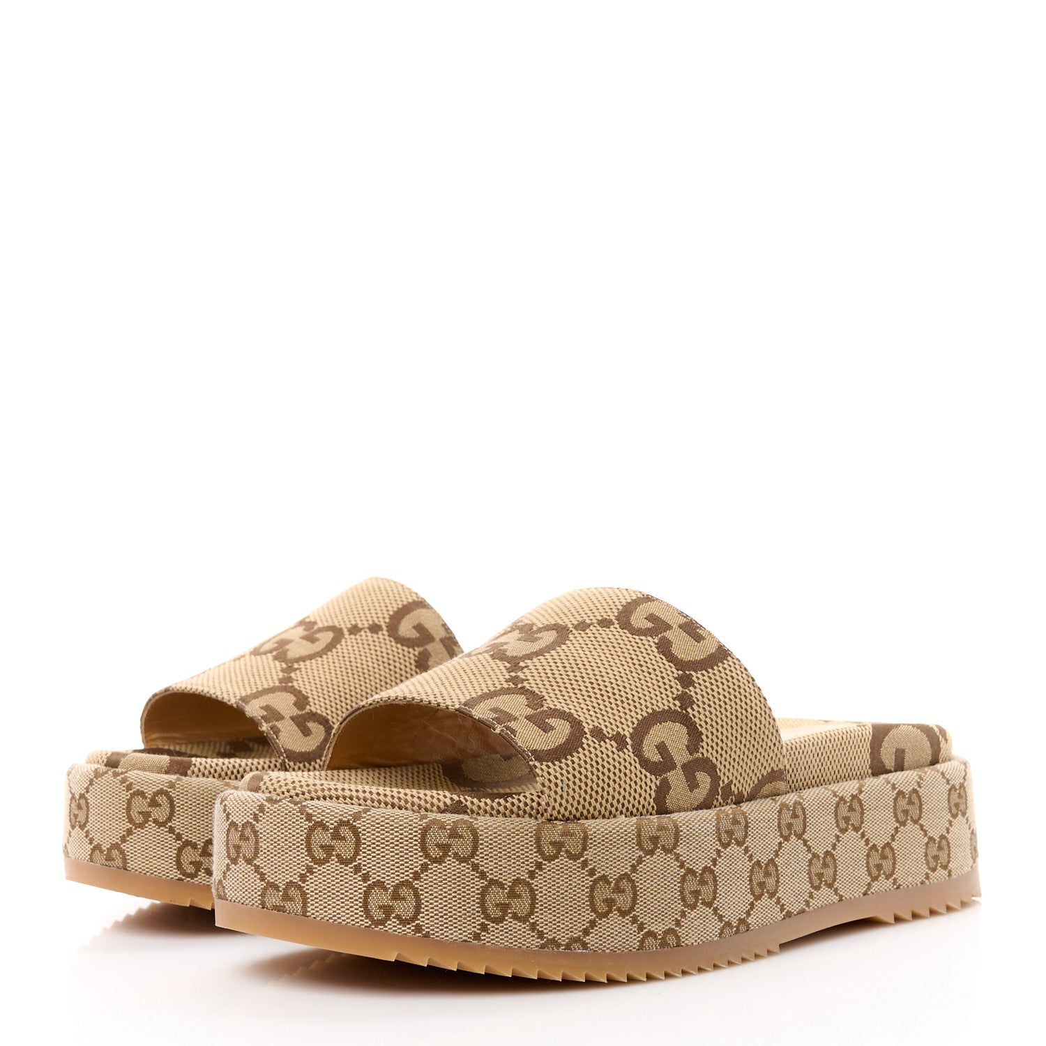 Gucci Monogram Maxi GG Angelina Platform 55mm Slide Sandals 39 Camel Ebony 3 of 10