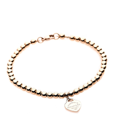 Tiffany 18K Rose Gold 4mm Return To Bead Heart Tag Bracelet 1 of 4
