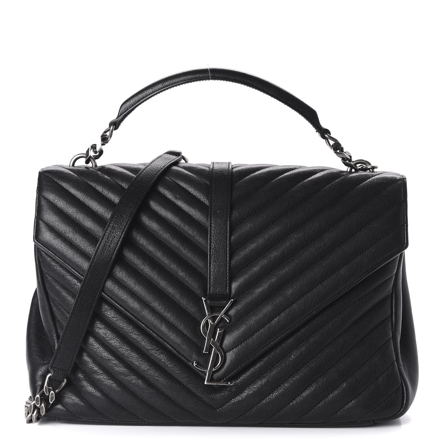 Saint Laurent Sheepskin Matelasse Chevron Monogram Large College Satchel Black 1 of 9